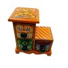 Spice Box Handmade Wooden and Ceramic 3 Drawer Orange Yellow Line
