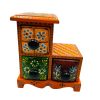 Spice Box Handmade Wooden and Ceramic 3 Drawer Orange Yellow Line - Image 2