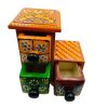 Spice Box Handmade Wooden and Ceramic 3 Drawer Orange Yellow Line - Image 3