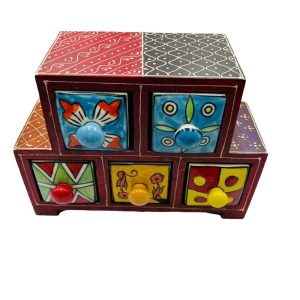 Spice Box Handmade Wooden and Ceramic 5 Drawer