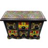 Spice Box Handmade Wooden and Ceramic 6 Drawer Black