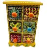 Spice Box Handmade Wooden and Ceramic 6 Drawer Yellow - Image 2